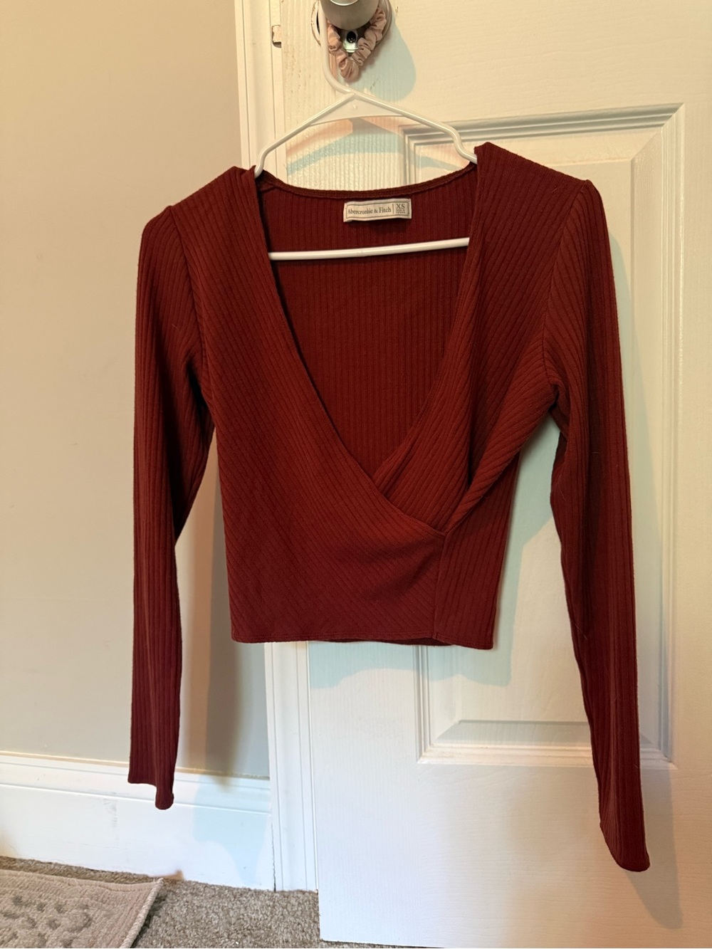 Abercrombie & Fitch Rust Red Ribbed Wrap-Front Crop Top